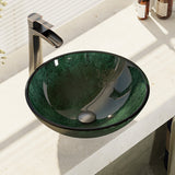 Rene 17" Round Glass Bathroom Sink, Forest Green, with Faucet, R5-5027-R9-7007-ABR - The Sink Boutique