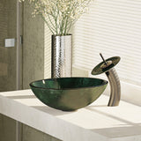 Rene 17" Round Glass Bathroom Sink, Forest Green, with Faucet, R5-5027-WF-ABR - The Sink Boutique