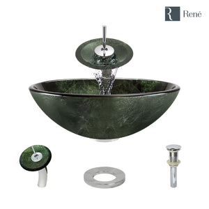Alternate Image for Rene 17" Round Glass Bathroom Sink, Forest Green, with Faucet, R5-5027-WF-C