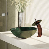 Rene 17" Round Glass Bathroom Sink, Forest Green, with Faucet, R5-5027-WF-ORB - The Sink Boutique