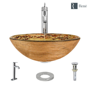 Alternate Image for Rene 17" Round Glass Bathroom Sink, Golden and auburn, with Faucet, R5-5029-R9-7001-C