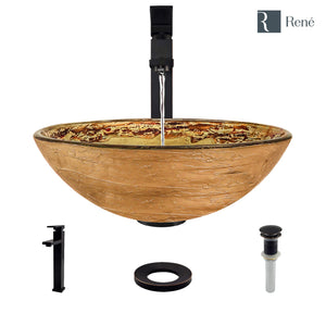 Alternate Image for Rene 17" Round Glass Bathroom Sink, Golden and auburn, with Faucet, R5-5029-R9-7003-ABR
