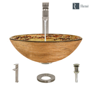 Alternate Image for Rene 17" Round Glass Bathroom Sink, Golden and auburn, with Faucet, R5-5029-R9-7003-BN