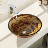 Rene 17" Round Glass Bathroom Sink, Golden and auburn, with Faucet, R5-5029-R9-7003-C - The Sink Boutique