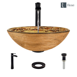 Alternate Image for Rene 17" Round Glass Bathroom Sink, Golden and auburn, with Faucet, R5-5029-R9-7007-ABR