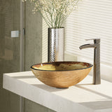 Rene 17" Round Glass Bathroom Sink, Golden and auburn, with Faucet, R5-5029-R9-7007-ABR - The Sink Boutique