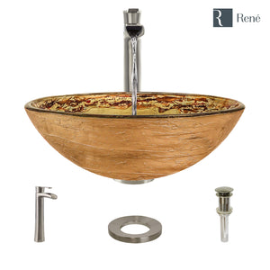 Alternate Image for Rene 17" Round Glass Bathroom Sink, Golden and auburn, with Faucet, R5-5029-R9-7007-BN