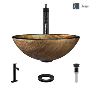 Alternate Image for Rene 17" Round Glass Bathroom Sink, Bronze, with Faucet, R5-5030-R9-7001-ABR