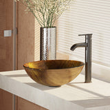 Rene 17" Round Glass Bathroom Sink, Bronze, with Faucet, R5-5030-R9-7001-ABR - The Sink Boutique