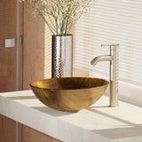 Rene 17" Round Glass Bathroom Sink, Bronze, with Faucet, R5-5030-R9-7001-BN - The Sink Boutique