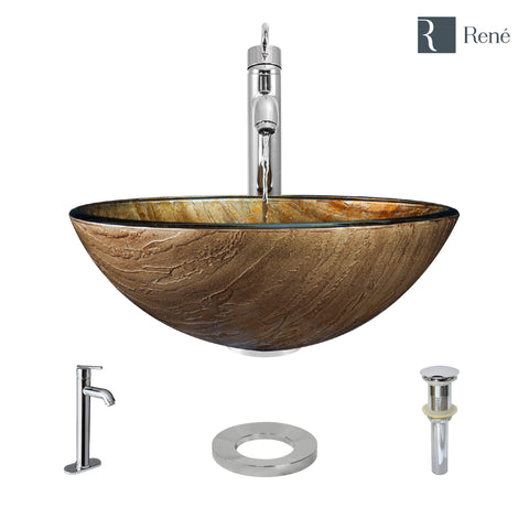 Rene 17" Round Glass Bathroom Sink, Bronze, with Faucet, R5-5030-R9-7001-C