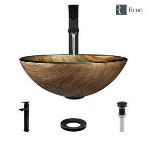 Alternate Image for Rene 17" Round Glass Bathroom Sink, Bronze, with Faucet, R5-5030-R9-7003-ABR