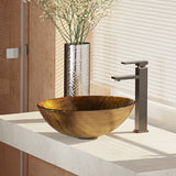 Rene 17" Round Glass Bathroom Sink, Bronze, with Faucet, R5-5030-R9-7003-ABR - The Sink Boutique