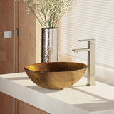 Rene 17" Round Glass Bathroom Sink, Bronze, with Faucet, R5-5030-R9-7003-BN - The Sink Boutique