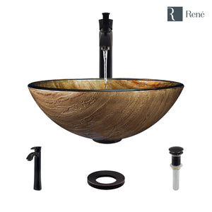 Alternate Image for Rene 17" Round Glass Bathroom Sink, Bronze, with Faucet, R5-5030-R9-7006-ABR