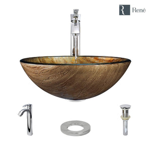 Alternate Image for Rene 17" Round Glass Bathroom Sink, Bronze, with Faucet, R5-5030-R9-7006-C