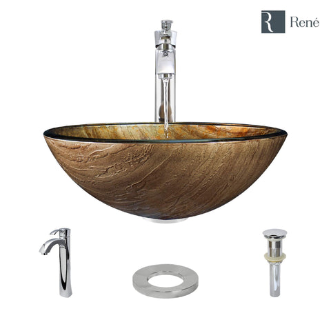 Rene 17" Round Glass Bathroom Sink, Bronze, with Faucet, R5-5030-R9-7006-C