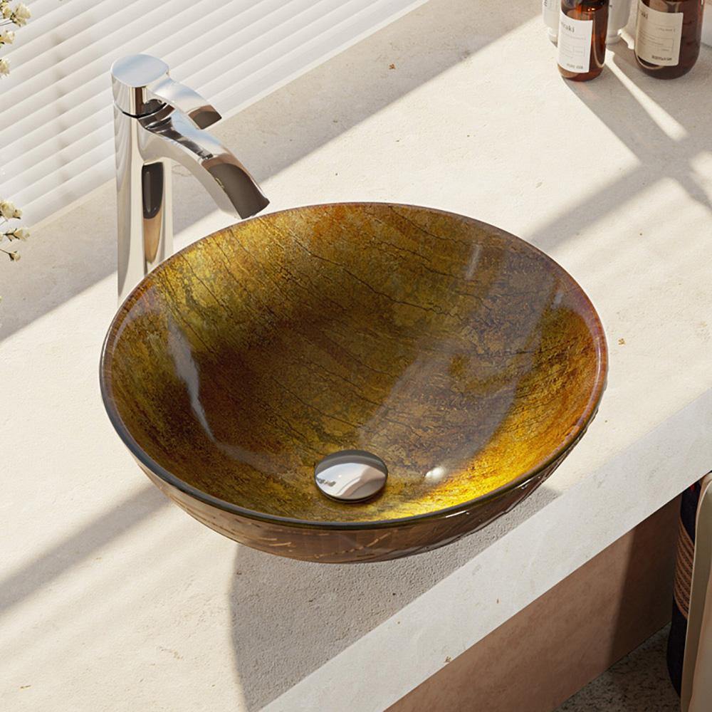 Alternate Image for Rene 17" Round Glass Bathroom Sink, Bronze, with Faucet, R5-5030-R9-7006-C