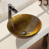 Rene 17" Round Glass Bathroom Sink, Bronze, with Faucet, R5-5030-R9-7007-ABR - The Sink Boutique