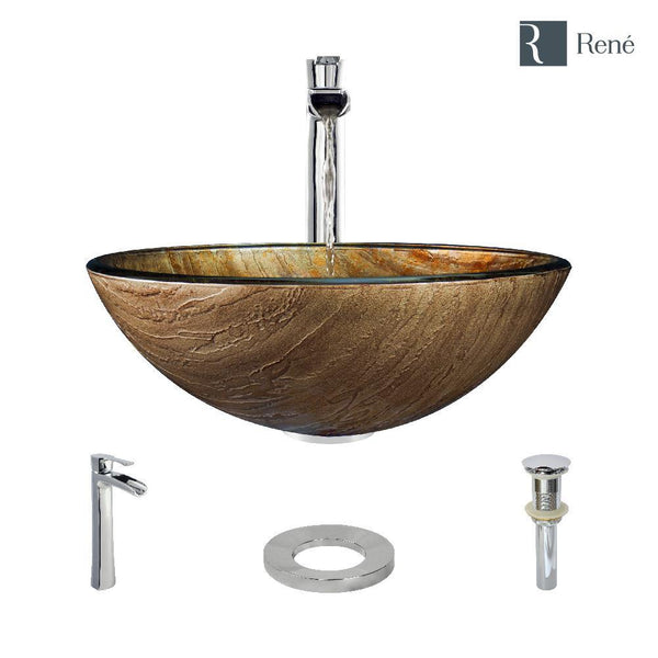 Rene 17" Round Glass Bathroom Sink, Bronze, with Faucet, R5-5030-R9-7007-C