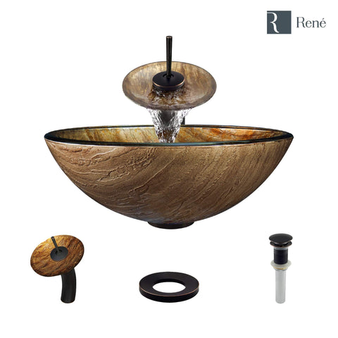 Rene 17" Round Glass Bathroom Sink, Bronze, with Faucet, R5-5030-WF-ABR