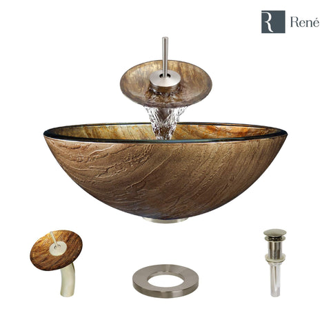 Rene 17" Round Glass Bathroom Sink, Bronze, with Faucet, R5-5030-WF-BN