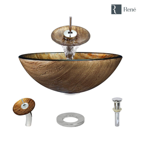 Rene 17" Round Glass Bathroom Sink, Bronze, with Faucet, R5-5030-WF-C