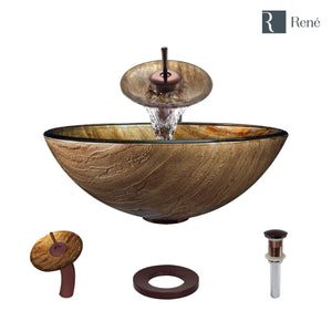 Alternate Image for Rene 17" Round Glass Bathroom Sink, Bronze, with Faucet, R5-5030-WF-ORB