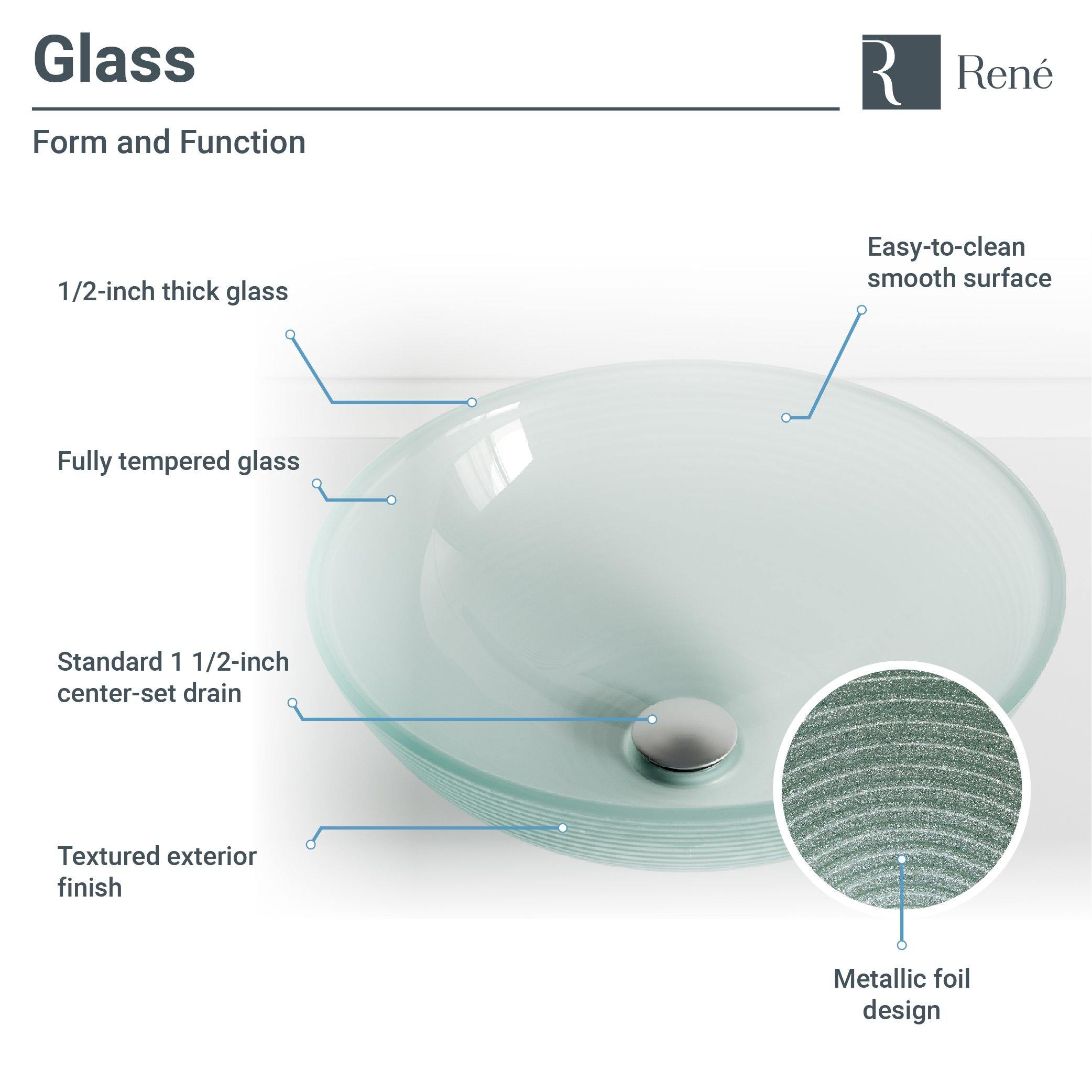 Rene 17" Round Glass Bathroom Sink, Sparkling Silver, with Faucet, R5-5034-R9-7001-ABR - The Sink Boutique