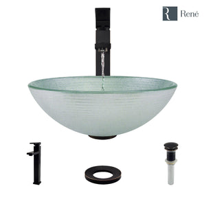 Alternate Image for Rene 17" Round Glass Bathroom Sink, Sparkling Silver, with Faucet, R5-5034-R9-7003-ABR