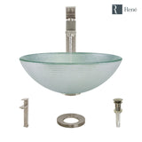 Rene 17" Round Glass Bathroom Sink, Sparkling Silver, with Faucet, R5-5034-R9-7003-BN