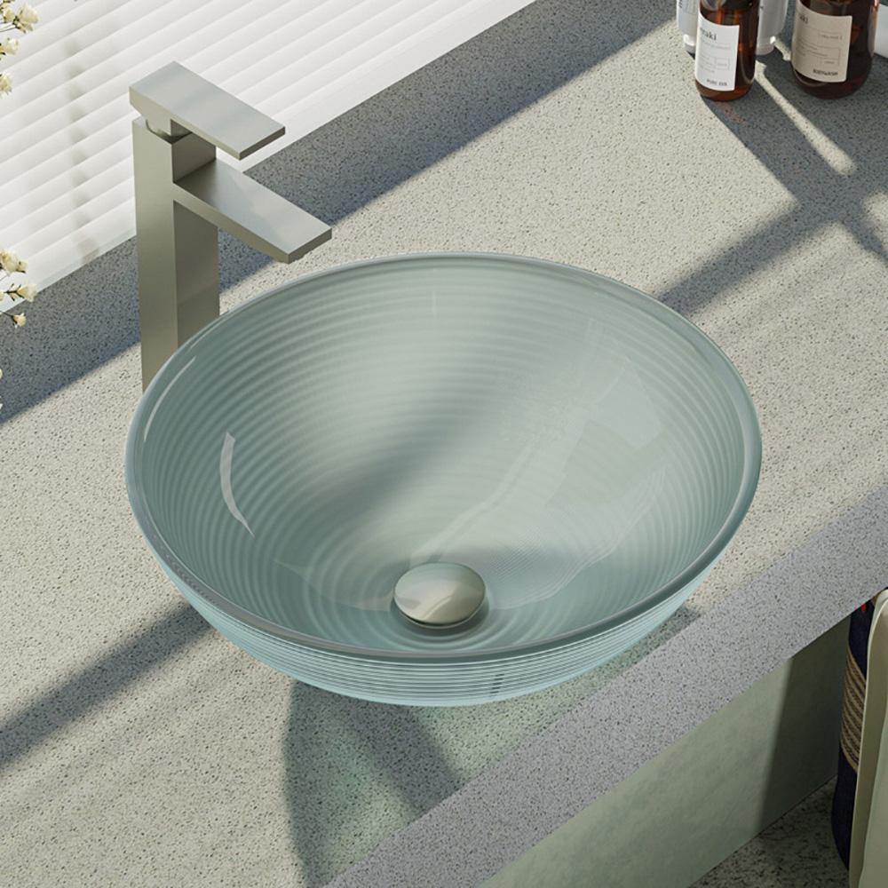 Alternate Image for Rene 17" Round Glass Bathroom Sink, Sparkling Silver, with Faucet, R5-5034-R9-7003-BN