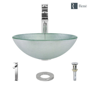 Alternate Image for Rene 17" Round Glass Bathroom Sink, Sparkling Silver, with Faucet, R5-5034-R9-7003-C