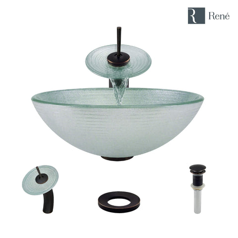 Rene 17" Round Glass Bathroom Sink, Sparkling Silver, with Faucet, R5-5034-WF-ABR