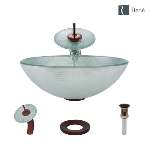 Rene 17" Round Glass Bathroom Sink, Sparkling Silver, with Faucet, R5-5034-WF-ORB