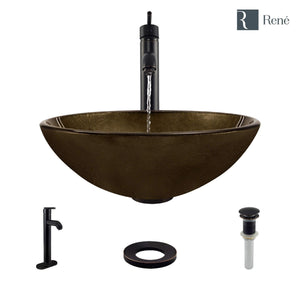 Alternate Image for Rene 17" Round Glass Bathroom Sink, Regal Bronze and Earth Tones, with Faucet, R5-5035-R9-7001-ABR