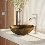 Rene 17" Round Glass Bathroom Sink, Regal Bronze and Earth Tones, with Faucet, R5-5035-R9-7001-BN - The Sink Boutique