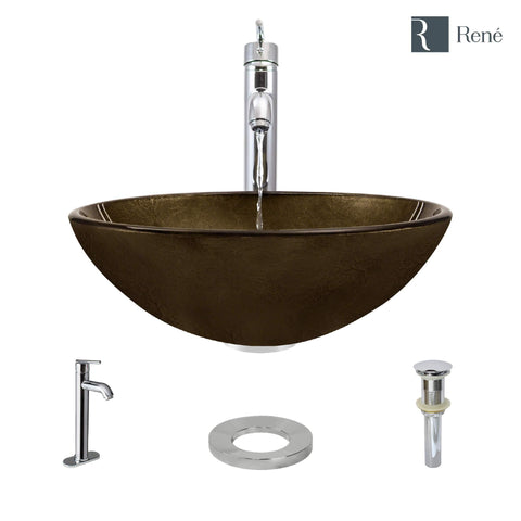 Rene 17" Round Glass Bathroom Sink, Regal Bronze and Earth Tones, with Faucet, R5-5035-R9-7001-C