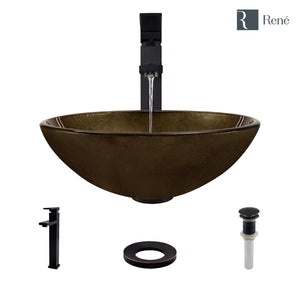 Alternate Image for Rene 17" Round Glass Bathroom Sink, Regal Bronze and Earth Tones, with Faucet, R5-5035-R9-7003-ABR