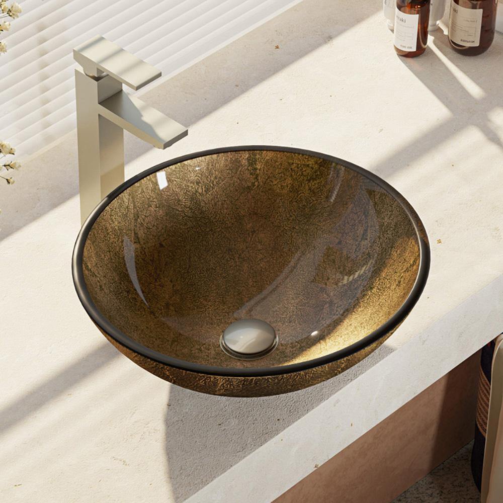 Alternate Image for Rene 17" Round Glass Bathroom Sink, Regal Bronze and Earth Tones, with Faucet, R5-5035-R9-7003-BN