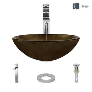 Alternate Image for Rene 17" Round Glass Bathroom Sink, Regal Bronze and Earth Tones, with Faucet, R5-5035-R9-7003-C