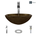 Rene 17" Round Glass Bathroom Sink, Regal Bronze and Earth Tones, with Faucet, R5-5035-R9-7003-C