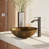 Rene 17" Round Glass Bathroom Sink, Regal Bronze and Earth Tones, with Faucet, R5-5035-R9-7006-ABR - The Sink Boutique