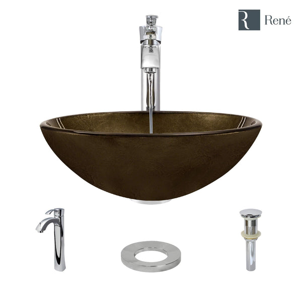 Rene 17" Round Glass Bathroom Sink, Regal Bronze and Earth Tones, with Faucet, R5-5035-R9-7006-C