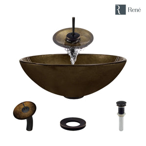 Alternate Image for Rene 17" Round Glass Bathroom Sink, Regal Bronze and Earth Tones, with Faucet, R5-5035-WF-ABR