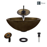 Rene 17" Round Glass Bathroom Sink, Regal Bronze and Earth Tones, with Faucet, R5-5035-WF-ABR