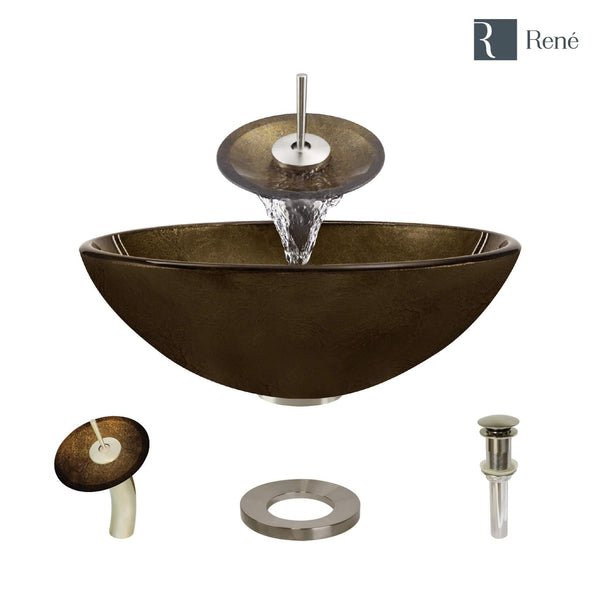 Rene 17" Round Glass Bathroom Sink, Regal Bronze and Earth Tones, with Faucet, R5-5035-WF-BN