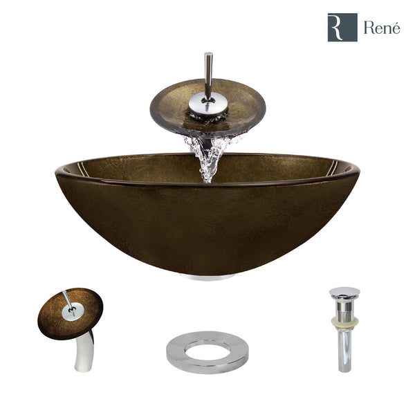 Rene 17" Round Glass Bathroom Sink, Regal Bronze and Earth Tones, with Faucet, R5-5035-WF-C
