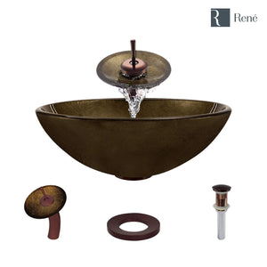 Alternate Image for Rene 17" Round Glass Bathroom Sink, Regal Bronze and Earth Tones, with Faucet, R5-5035-WF-ORB