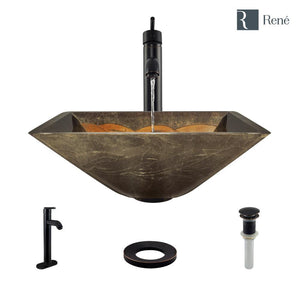 Alternate Image for Rene 17" Square Glass Bathroom Sink, Metallic Green and Gold, with Faucet, R5-5036-R9-7001-ABR